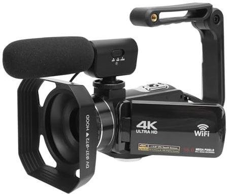 Handhållen Videokamera, 4K HD 56MP 18X WiFi Digital Zoom Vloggningskamera med 3-tums Rotation TFT-skärm Resevideokamera med Fyllningsljus, Mikrofon och Vidvinkelobjektiv