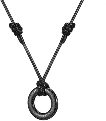 AFSTALR Collana vichinga runica da uomo nordico vichingo rune in acciaio inossidabile anello cerchio talismano oro argento nero con catena in pelle nera collana uomo regalo gioielli lunghezza