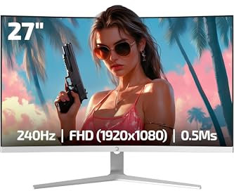 GAMEPOWER Vivid V60 Curved Gaming Monitor 27 Zoll, 240 Hz, Full HD 1080p, VA Panel, 0,5 ms, 1500R, HDR, 125% sRGB, FreeSync & G-Sync, Weiß, Rahmenlos, Lautsprecher