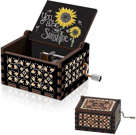 Xiciki You are My Sunshine Sunflowers Music Boxes, Hand-Crank Melody Musical Box,Laser Engraved Wood Antique Gift for Friends/Lovers/Mother Christmas Day Anniversary (You are My Sunshine 1)