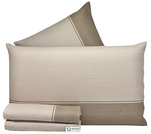 Riad Arredo Set Completo Letto in 100% Cotone Morbido Mano Percalle - Completo Letto Lenzuola Sotto con Elastico | Lenzuola da Sopra | federe (Minimal Beige, Singolo)