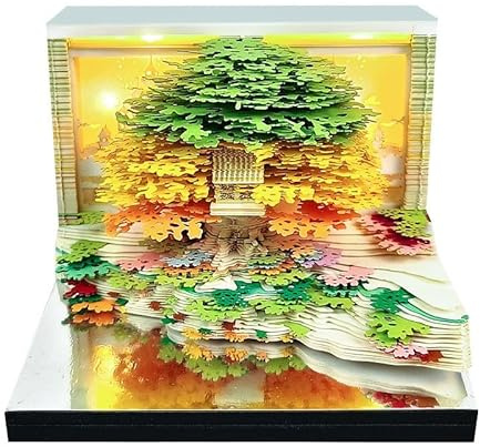 Calendrier 3D,Déchirable calendrier de Bureau avec lumières LED,Bloc Sculpté à Pages Détachables Calendrie de Table,Bloc-Notes 3D Créatif pour Bureau, Salon, Cadeau pour Collègue,Ami (Vert)