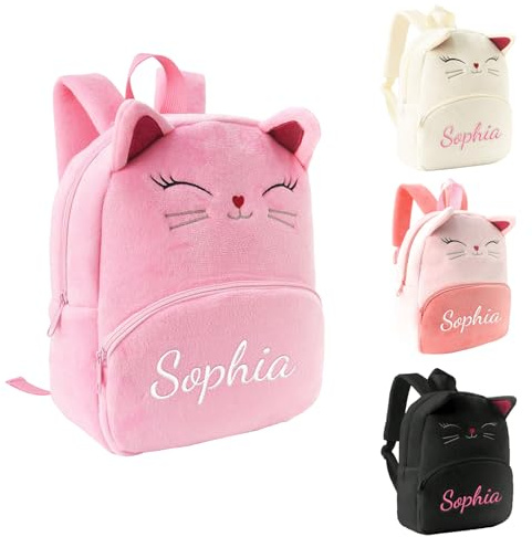 Generico Zaino Asilo Personalizzato con Nome, Zaino per Bambini e Bambine a Forma di Gatto, Mini Zaino Leggero per Asilo Nido, Scuola Materna e Viaggio (Rosa)