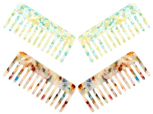 HAMPPLIES 4 Piezas Peines de Dientes Anchos de Acetato Antiestáticos para Mujeres Peines Laterales Franceses para Desenredar y Estilizar Masaje Suave para Cabelludo Sensible Uso Casa y Salón