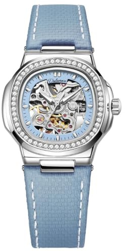 DAXIAOYU Dam urholkat skelett helautomatisk mekanisk klocka mode diamant inlagd infattning klocka lysande vattentät elegant lyxig armbandsur