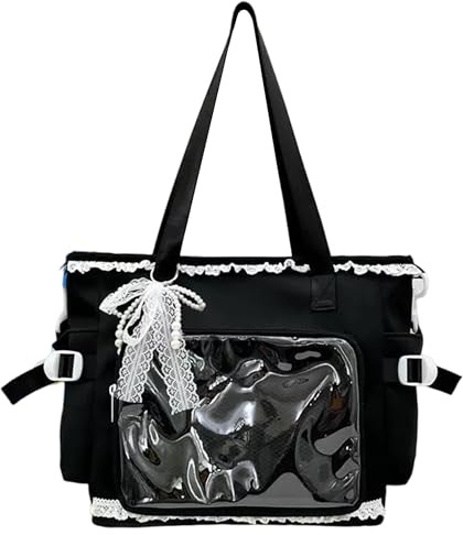 Ameble Sac Ita avec fenêtre d'affichage transparente, accents de dentelle et de nœud, sac à main fourre-tout avec pendentif, messager Kawaii pour collectionneurs, anime mignon,