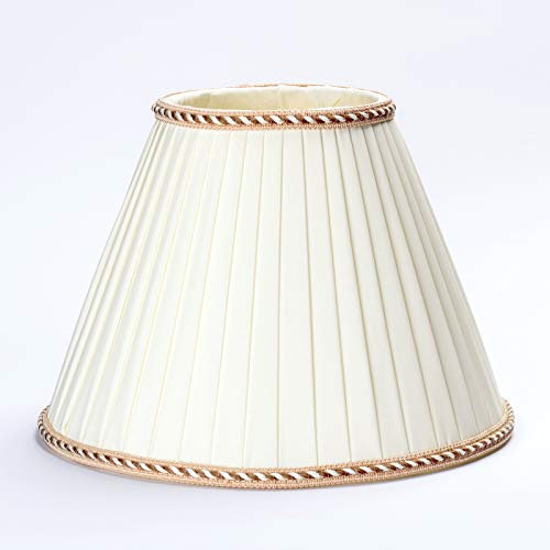 Ersatz Lampenschirm Stoffschirm creme weiß mit brauner Borte Schirm Aufnahme f. Fassung E27 beige Falten (26x18cm)