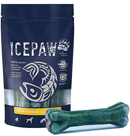 ICEPAW Dental-Kauknochen I 4 Stück I Kauknochen aus Rinderhaut, Ochsenziemer mit Salbeifüllung I zur Zahnreinigung für Hunde