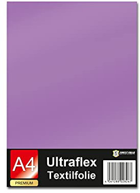 Ultraflex S Textilfolie für Plotter 61 Farben Din A4 Bogen 30x20cm Plotterfolie matt auf Stoffe Kleidung T-Shirt Folie Flexfolie DIY Zubehör (38 Flieder, 1 Bogen)