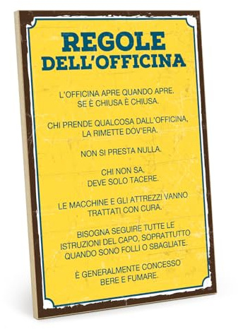 TypeStoff Targa in legno con aforisma - Regole dell’officina - In stile vintage con frase, articolo da regalo e decorazione a tema papà e tuttofare - HS-00507-IT