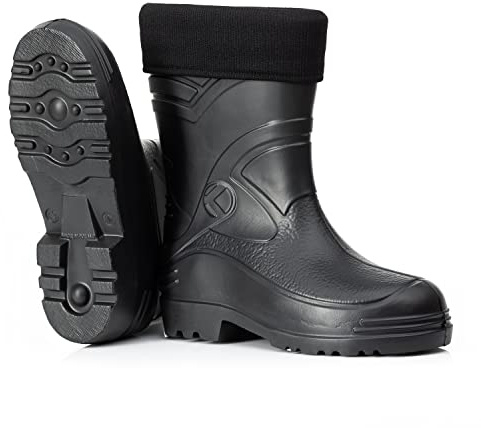 CLIMBR Bottes en caoutchouc doublées ultra légères pour homme EVA Thermo 40-49 Bottes de travail chaudes pour l'hiver avec doublure, Noir , 49 EU