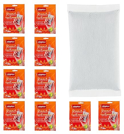 Relaxdays Handwärmer, 10 Paar, luftaktiviert, 10h Wärme, Handschuh- & Taschenwärmer Einweg, Wärmepads für Hände, weiß