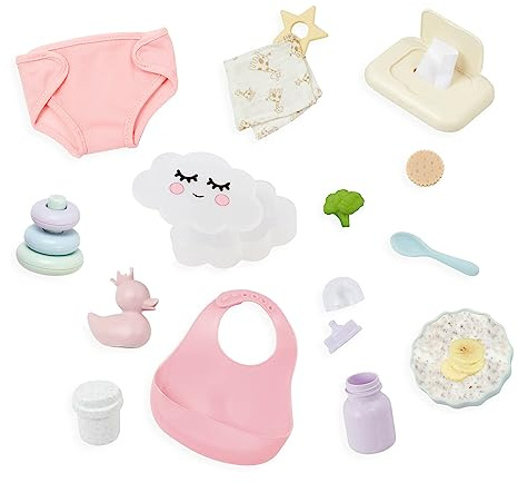 LullaBaby - Set per la Cura e l'alimentazione delle Bambole - Set per la Pappa e Il Cambio - Accessori per Bambole da 36 cm - Giocattolo per Bambini da 2 Anni in su