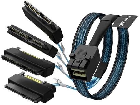 OIKWAN SFF-8643 Internal Mini SAS HD to (4) 29pin SFF-8482 connectors with SAS 15pin Power Port 12GB/S Cable 3.3ft(1m)