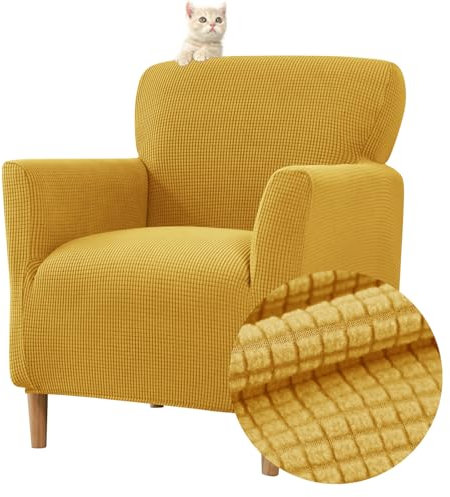 Highdi Funda para Sillón Individual Elástica, 1 Plaza Jacquard Funda para Sofá Cubierta Suave para Sillón Chesterfield Lavable Antideslizante, para Casa, Club, Hotel (Amarillo)