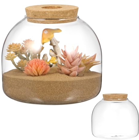POPETPOP Glass Fish Tank with Cork Lid, Plant Terrarium, Tabletop Succulent Planter Aquarium, Betta Fish Tanks, Hydroponic Plants Terrarium for Home, Office Decor