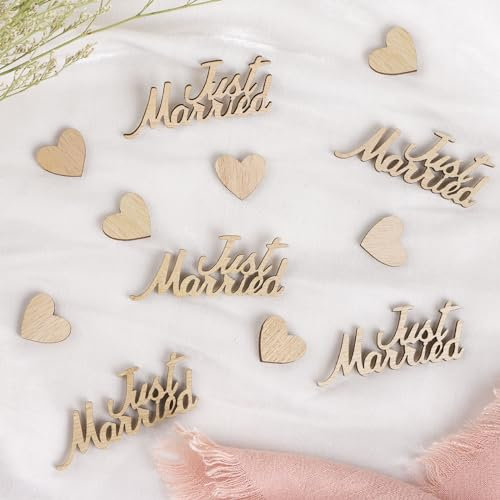 Just Married Party Confetti Heart Wooden Table Confetti Wedding Table Decoration for Bridal Showers Engagements Birthday Party Decor