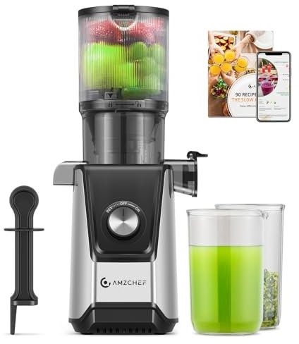 AMZCHEF 200W Kaltpress Slow Juicer - 108MM Großer Einfüllschacht Entsafter für Ganze Gemüse und Obst