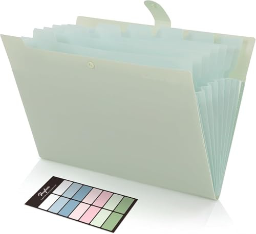 Skydue Expanding File with 8 Compartments, A4 Folder / Document Bag Organiser for Office, Home, School Documents (Light Green)