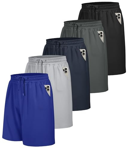 BOOJO 5 Pack Gym Shorts Men UK for Running Sports with Pockets Quick Dry