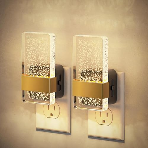 JandCase Night Lights Plug into Wall, Dusk to Dawn Sensor, 3000K Soft White LED, Acrylic Bubble Design, 0-100lm Adjustable Brightness, 2-Pack for Bedroom, Bathroom, Living Room, Hallway