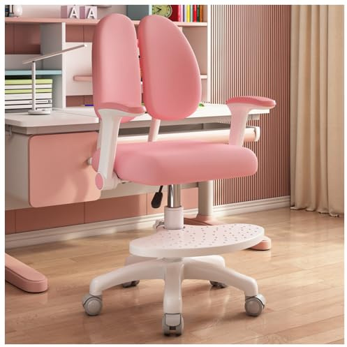 AFKSMILE Schreibtischstuhl Kinder, Höhenverstellbar Kinder Drehstuhl Mit Fußstütze und Rädern, 360° Schwenkbar Schreibtischsessel für Zuhause, Schule und Bibliothek (Rosa)