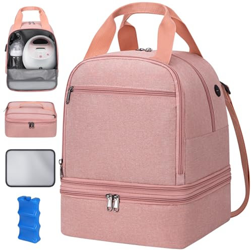 OCKLILY Breast Pump Bag Cooler Backpack — Large Insulated Milk Storage for Breastmilk — Wearable Hands-Free Pumping Tote for Working Moms (Pink)