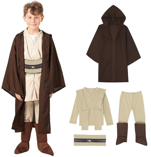 Disfraz Halloween Niño, Túnica Capa Halloween Medieval con Capucha Pantalones Uniforme Cinturón, Vestido Medieval Perfecto para Halloweens Cosplay Regalos Navidad