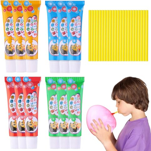 Magic Bubble Glue,12 Set Kids Elastic Blowt Globos con paja, Super Elastic Bubble Plastic,Mitgebsel,Juegos para Exteriores
