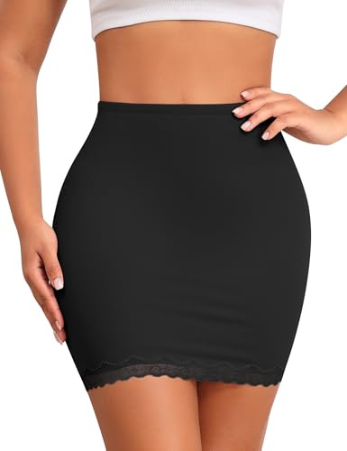 Werkiss Women's Half Slips for Under Dress Lace Mini Skirt Soft Underskirt Elastic Waist Slip Under Skirts