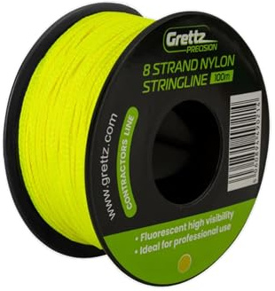 Grettz Fil de fil en nylon tressé 8 pour maçonnerie, aménagement paysager et marquage de sites Jaune 100 m