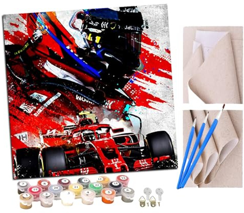 SENDJJ Pintar por numeros para Adultos Piloto de Fórmula 1 en acuarela Pintura por números Adultos y para niños-Lienzo pre Dibujado con numeros para Pintar con Pinceles 40x40cm