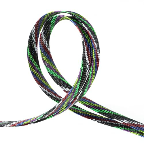Braided Wire Loom Sleeve - Pet Proof Chew Resistant Cable Wrap, High Density Expandable Cable Sleeving for Automotive Wire Harness & PC Computer Case 16.4ft (7 Colors, 4mm (5/32))