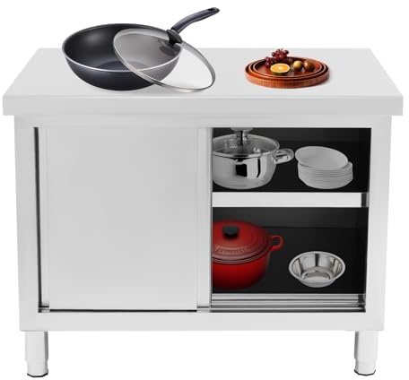 Garbenat Armadio da lavoro con ante scorrevoli, in acciaio inox, con mobiletto, da lavoro, in acciaio inox, per cucina, bar (100 x 50 cm)