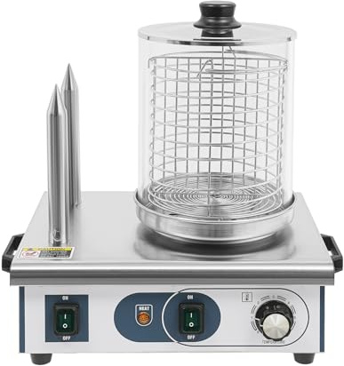 Professionell Gastro Hot Dog Maker med 2 värmespett och 189 mm korgdiameter, rostfritt stål Hot Dog maskin för uppvärmning av korv och uppvärmning av Hot Dog Bollar