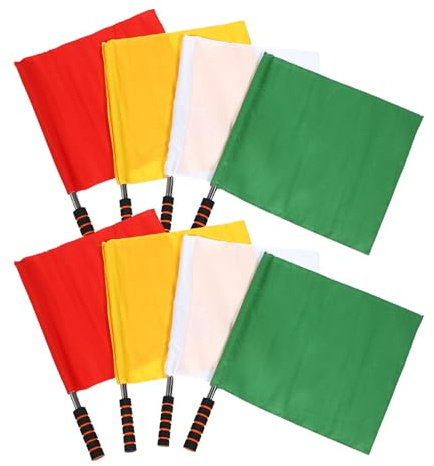 WOONEKY 8 pièces Set de Drapeaux de Signalisation Arbitre Football avec Manche Acier Inoxydable Drapeaux Multisports pour Football Soccer et Athlétisme Léger et Compact pour Compétitions