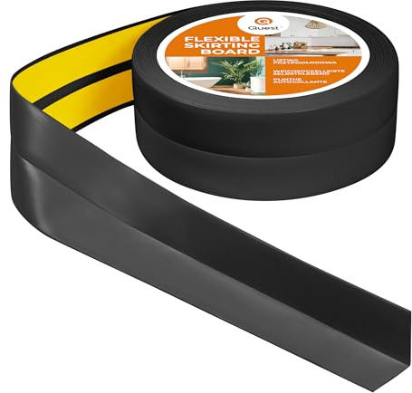 Quest Golvlist PVC mjuk 40x40mm självhäftande böjbar vattentät – svart, 5 m | Bred sockellist för kök och badrum, UV-beständig, dekorativ avslutning vägg/golv, enkel montering