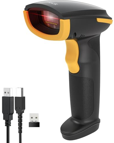 Inateck Lettore di Codici a Barre, Pistola per Codici a Barre Wireless Plug and Play, 2600mAh Batteria, Barcode Scanner con APP e SDK, Compatibile con PC Computer Android iOS iPhone (CCD 1D)