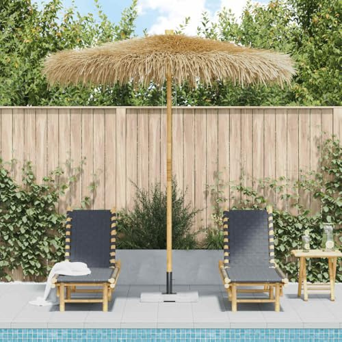 Parasol en bambou de 270 cm, avec toit en feuille de bananier, robuste, protection UV, pour jardin, terrasse et extérieur, idéal pour le patio, pliable pour un rangement et un transport faciles