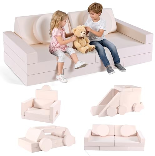 Canapé enfant modulaire 14 pièces en flanelle ultra douce et mousse haute densité 25D, amovible et lavable, chambre à coucher, salon, salle de jeux, cadeau d'anniversaire