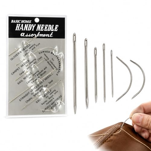 7 Pieces Heavy Duty Hand Sewing Needles Kit, Curved Upholstery Needles for Home Carpet Leather Canvas Repair, Pack of 7