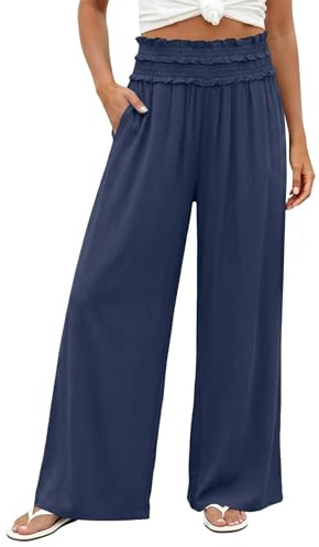 Générique Pantalon Femme Taille Elastique Et Linen Pantalon Palazzo Femme Pantalons Et Elegant Pants Fluide Poche Couleur Unie Décontracté Léger Vêtements Idéal La Plage
