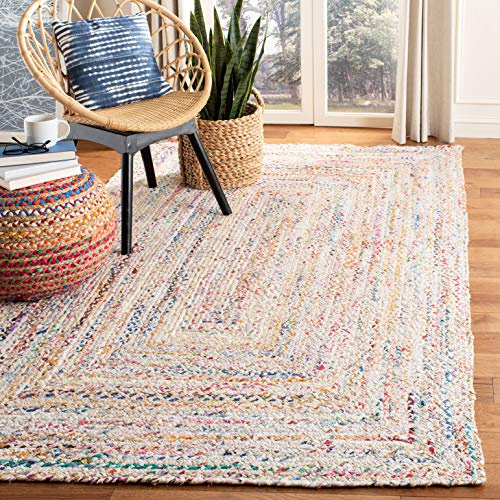 SAFAVIEH Braided Collection Accent Rug - 2'6 x 4', Ivory & Multi, Handmade Woven Cotton, Boho Reversible Style, Ideal for Living Room, Bedroom (BRD210B)