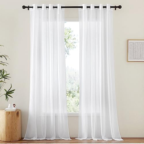 NICETOWN Sheer Curtains Extra Length - Wide Solid Voile Window Panels for Patio/Sliding Door/Living Room (54 W x 108 L, White, 2 Pieces)