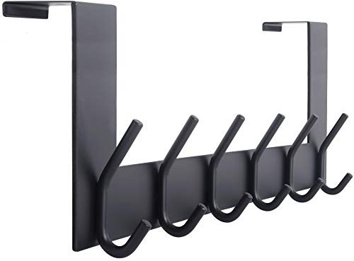 WEBI Over The Door Hook: Over Door Coat Rack with 6 Hooks for Towels, Clothes, Bathroom, Black