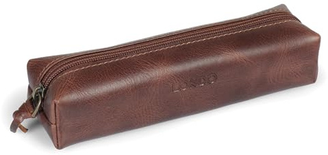 Londo Otto Angelino Astuccio in Vera Pelle con cerniera, portapenne, borsa per cartoleria
