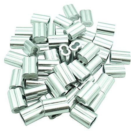 50pcs 4.0mm Aluminum Wire Crimping Loop Sleeve Double Ferrules Type for Wire Cable Rope Photo Hanging