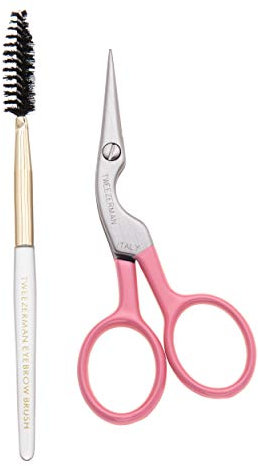 Tweezerman Exclusive Tea Rose Eyebrow Shaping Scissors & Brush - Eyebrow Trimming Set for Women and Men