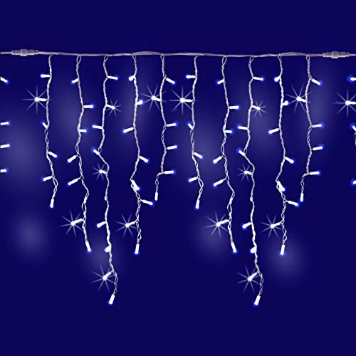 Luccika Cascata di Stalattiti Professionali, colore luci Blu, 3 Metri con 228 Maxi LED da 8 mm, Flash Ghiaccio, Pendenti varie lunghezze fino ad 1 Metro, Prolungabile, per uso Interno/Esterno