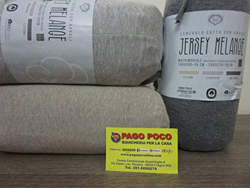 Spannbettlaken für Doppelbett, 100 % Baumwolle, Jersey, einfarbig, meliert, Größe: 180 x 200 + 25 Farben: Grau-Beige-Dunkelgrau (Dunkelgrau)